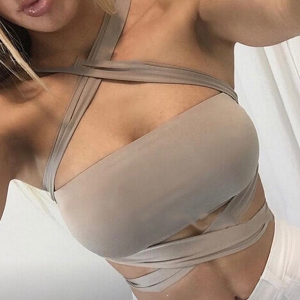 Sexy Beige Halter Crop Top